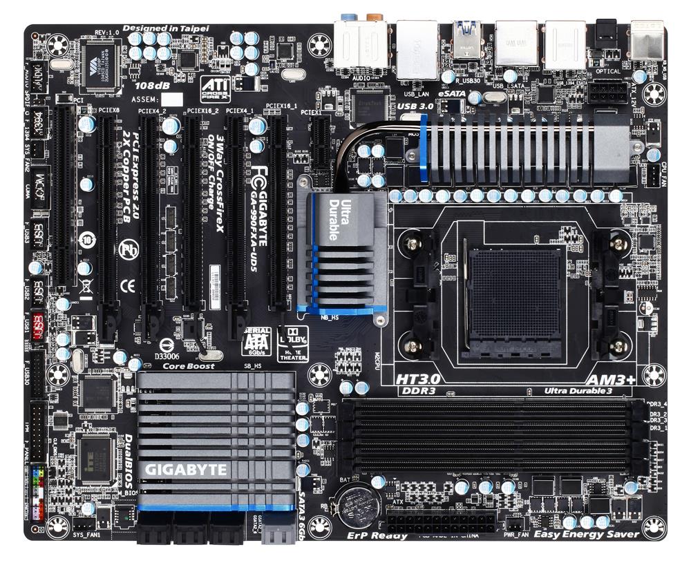 GA-990FXA-UD5 R5 (rev. 1.0) Gigabyte Socket AM3+ AMD 990FX/ SB950 Chipset AMD AM3+ FX/ AM3 Phenom II/ Athlon II Processors Support DDR3 4x DIMM 6x SATA 6.0Gb/s ATX Motherboard  (Refurbished)