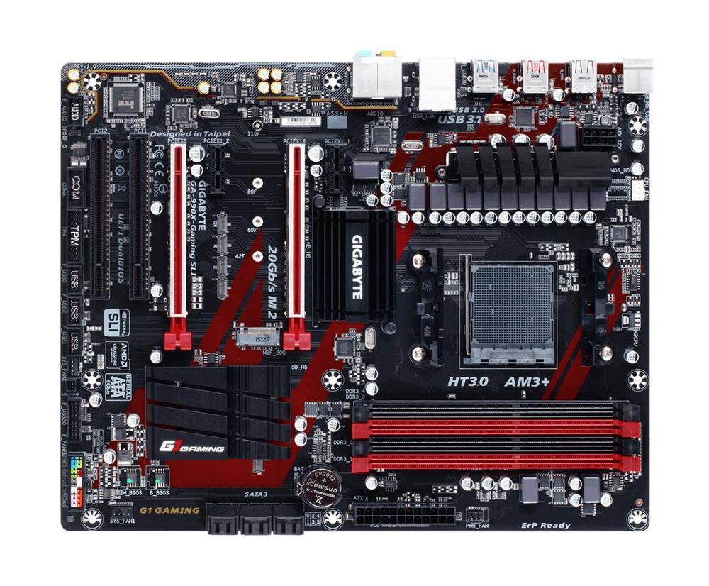 GA-990X-GamingSLI(rev.1.0) Gigabyte Socket AM3+ AMD 990X/ SB950 Chipset AMD AM3+ FX/ AM3 Phenom II/ Athlon II Processors Support DDR3 4x DIMM 6x SATA 6.0Gb/s ATX Motherboard (Refurbished) GA-990X-Gaming SLI (rev. 1.0)