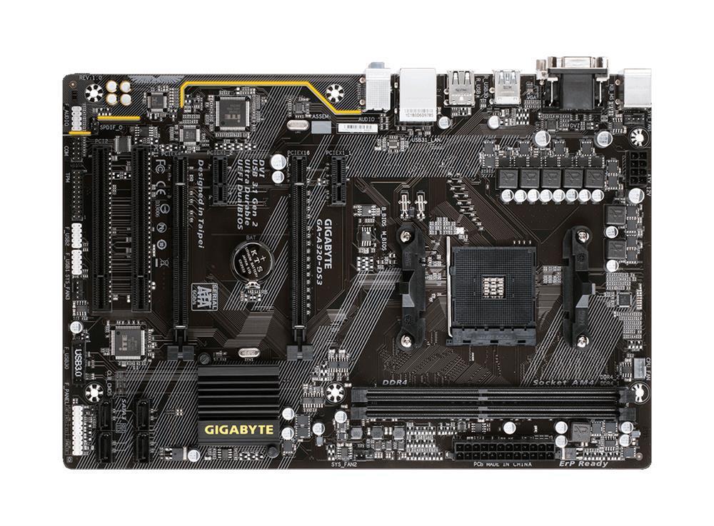 GA-A320-DS3 (rev. 1.0) Gigabyte Socket AM4 AMD A320 Chipset AMD Ryzen/ AMD 7th Generation A-Series/ Athlon Processors Support DDR4 2x DIMM 4x SATA 6.0Gb/s Micro-ATX Motherboard  (Refurbished)