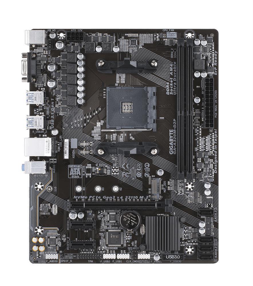 GA-A320M-D2P (rev. 1.0) Gigabyte Socket AM4 AMD A320 Chipset AMD Ryzen/ AMD 7th Generation A-Series/ Athlon Processors Support DDR4 2x DIMM 4x SATA 6.0Gb/s Micro-ATX Motherboard  (Refurbished)