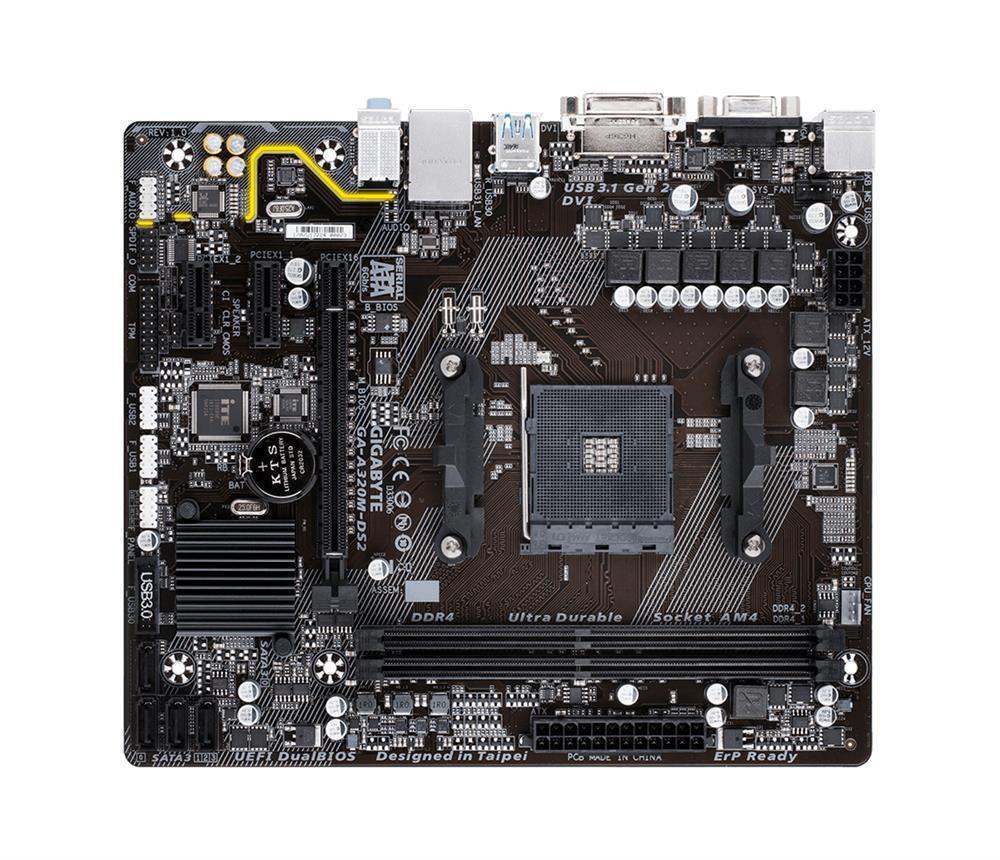 GA-A320M-DS2 (rev. 1.0) Gigabyte Socket AM4 AMD A320 Chipset AMD Ryzen/ AMD 7th Generation A-Series/ Athlon Processors Support DDR4 2x DIMM 4x SATA 6.0Gb/s Micro-ATX Motherboard  (Refurbished)