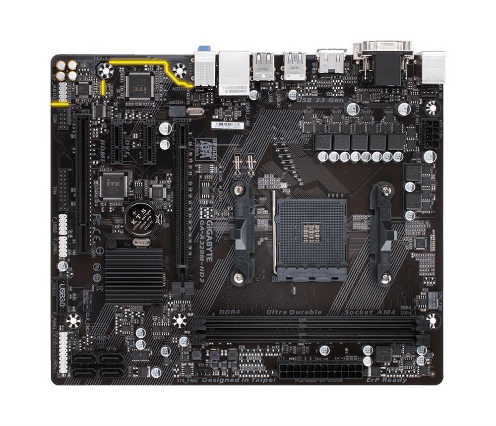 GA-A320M-HD2 (rev. 1.0) Gigabyte Socket AM4 AMD A320 Chipset AMD Ryzen/ AMD 7th Generation A-Series/ Athlon Processors Support DDR4 2x DIMM 4x SATA 6.0Gb/s Micro-ATX Motherboard  (Refurbished)