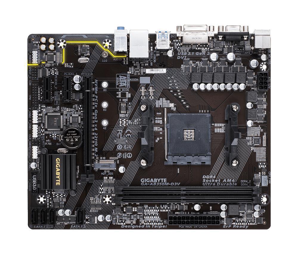 GA-AB350M-D3V(rev.1.0) Gigabyte Socket AM4 AMD B350 Chipset AMD Ryzen / AMD 7th Generation A-series/ Athlon Processors Support DDR4 2x DIMM 4x SATA 6.0Gb/s Micro-ATX Motherboard (Refurbished) GA-AB350M-D3V (rev. 1.0)