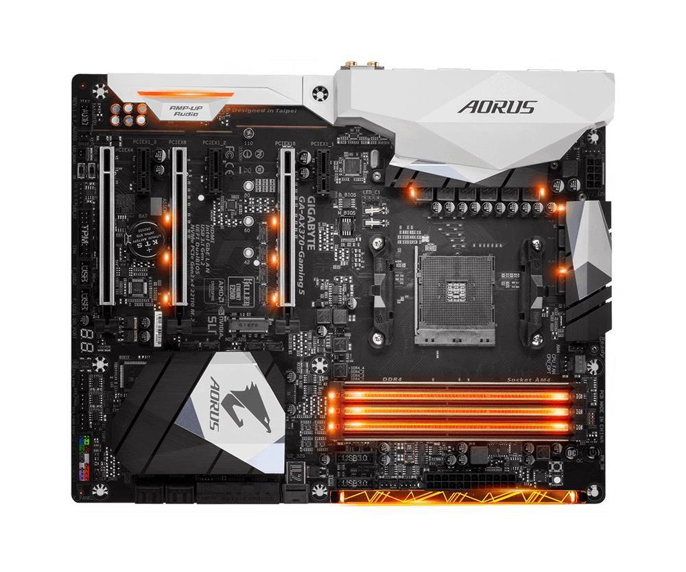 GA-AX370-Gaming5 Gigabyte Socket AM4 AMD X370 Chipset AMD Ryzen 7th Generation A-Series / Athlon Processors Support DDR4 4x DIMM 8x SATA 6.0Gb/s ATX Motherboard (Refurbished) GA-AX370-Gaming 5