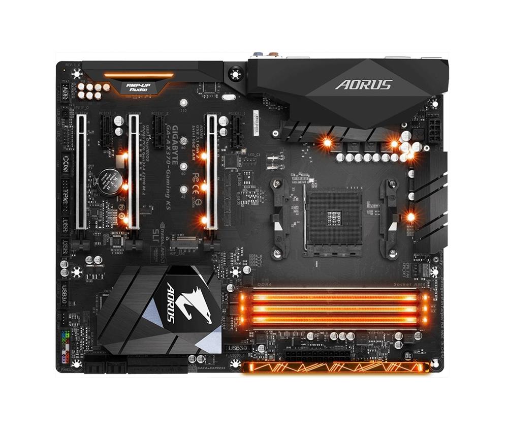 GA-AX370-Gaming K5 (rev. 1.x) Gigabyte Socket AM4 AMD X370 Chipset AMD Ryzen/ AMD 7th Generation A-Series/ AMD Athlon Processors Support DDR4 4x DIMM 8x SATA 6.0Gb/s ATX Motherboard (Refurbished)