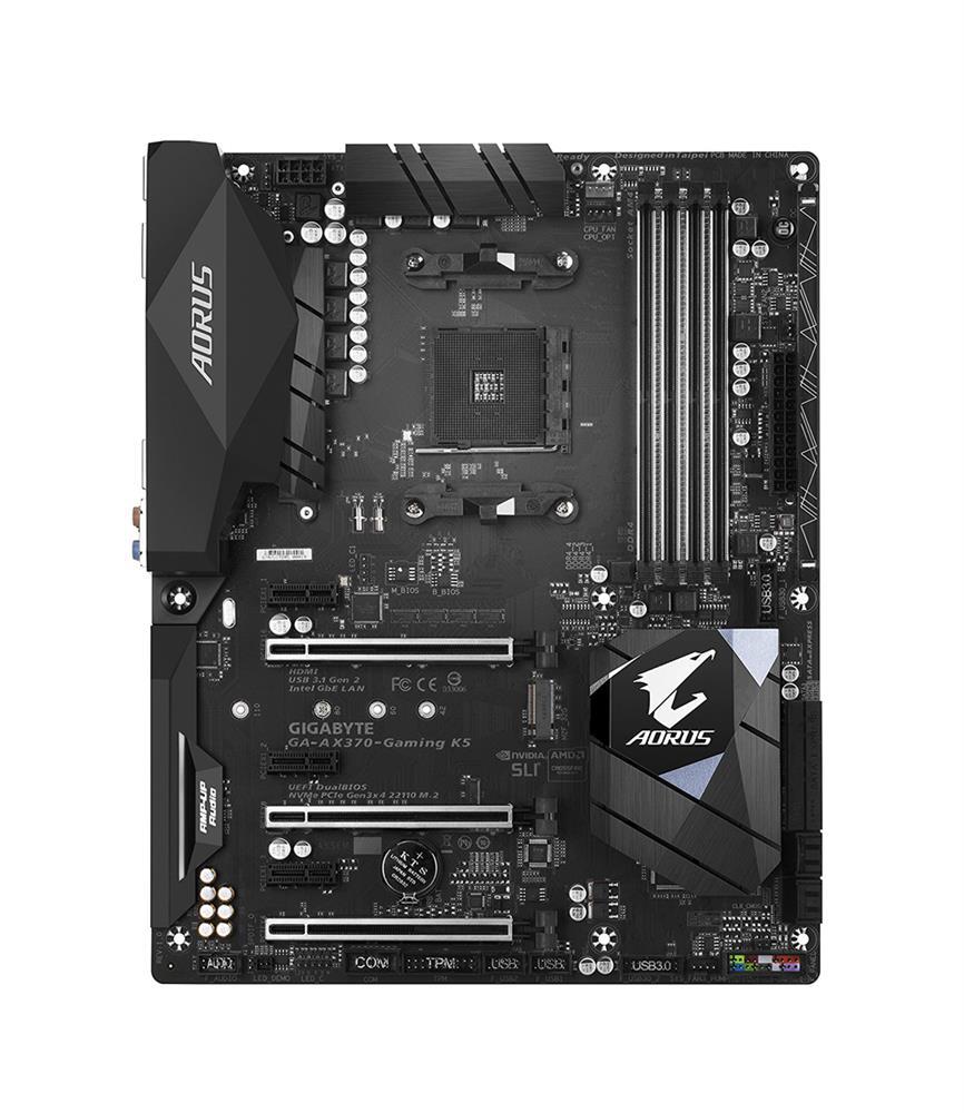 GA-AX370-GamingK5 Gigabyte Socket AM4 AMD X370 Chipset AMD Ryzen 7th Generation A-Series/Athlon Processors Support DDR4 4x DIMM 8x SATA 6.0Gb/s ATX Motherboard (Refurbished) GA-AX370-Gaming K5