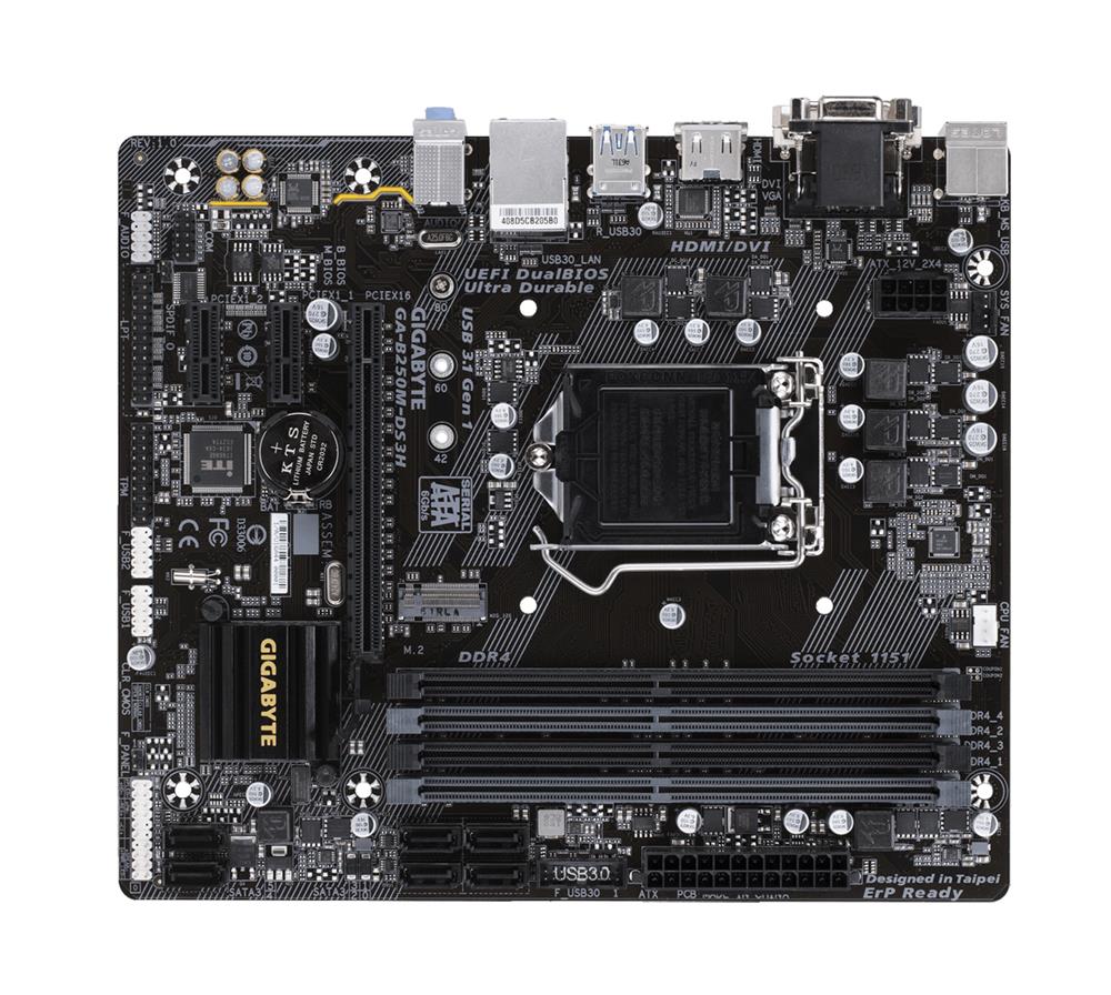 GA-B250M-DS3H(rev.1.0) Gigabyte Socket LGA 1151 Intel B250 Express Chipset 7th/6th Generation Core i7 / i5 / i3 / Pentium / Celeron Processors Support DDR4 4x DIMM 6x SATA 6.0Gb/s Micro-ATX Motherboard (Refurbished) GA-B250M-DS3H (rev. 1.0)