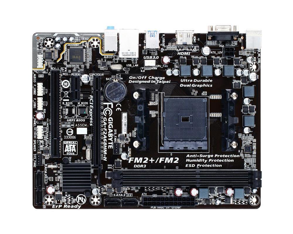 GA-F2A68HM-H(rev.1.0) Gigabyte Socket FM2+ AMD A68H Chipset AMD A-Series/ AMD Athlon Processors Support DDR3 2x DIMM 4x SATA 6.0Gb/s Micro-ATX Motherboard (Refurbished)