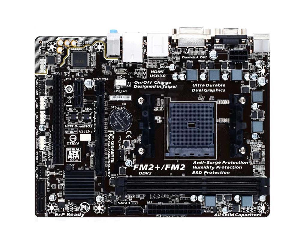 GA-F2A68HM-HD2(rev.1.0) Gigabyte Socket FM2+ AMD A68H Chipset AMD A-Series/ AMD Athlon Processors Support DDR3 2x DIMM 4x SATA 6.0Gb/s Micro-ATX Motherboard (Refurbished) GA-F2A68HM-HD2 (rev. 1.0)