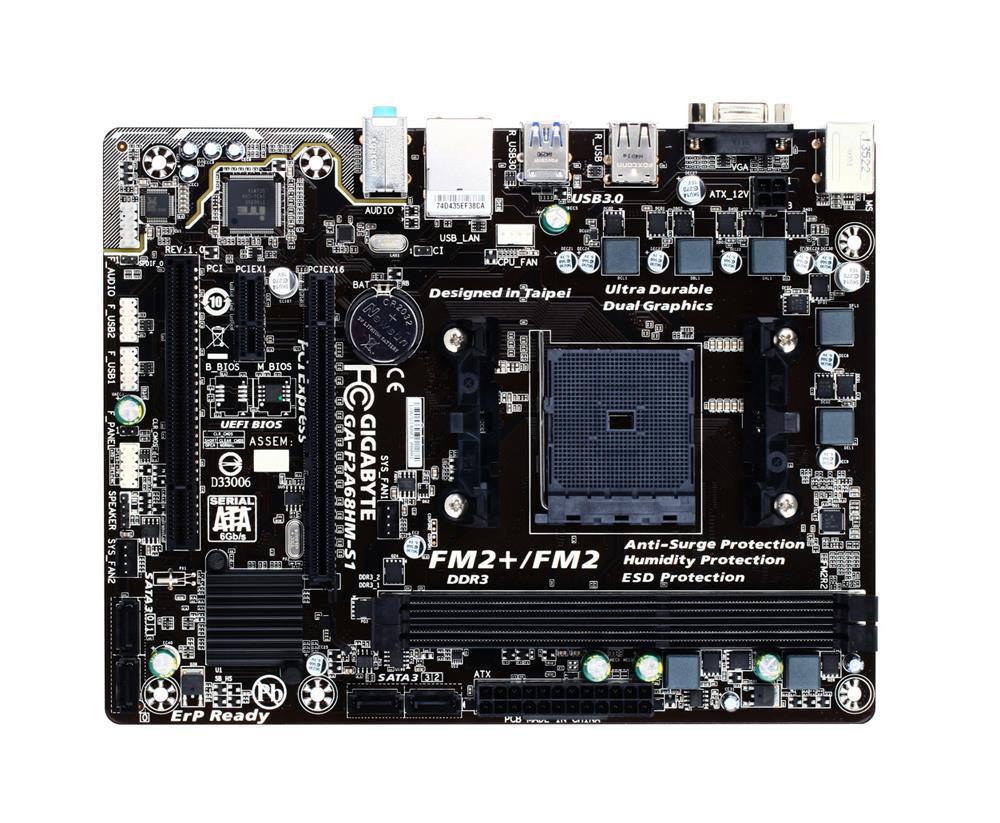 GA-F2A68HM-S1(rev.1.0) Gigabyte Socket FM2+ AMD A68H Chipset AMD A-Series/ AMD Athlon Processors Support DDR3 2x DIMM 4x SATA 6.0Gb/s Micro-ATX Motherboard (Refurbished) GA-F2A68HM-S1 (rev. 1.0)