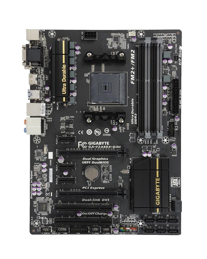 GA-F2A88X-D3H(rev.3.0) Gigabyte Socket FM2+ AMD A88X Chipset AMD A-Series/ AMD Athlon Series Processors Support DDR3 4x DIMM 8x SATA 6.0Gb/s ATX Motherboard (Refurbished) GA-F2A88X-D3H (rev. 3.0)