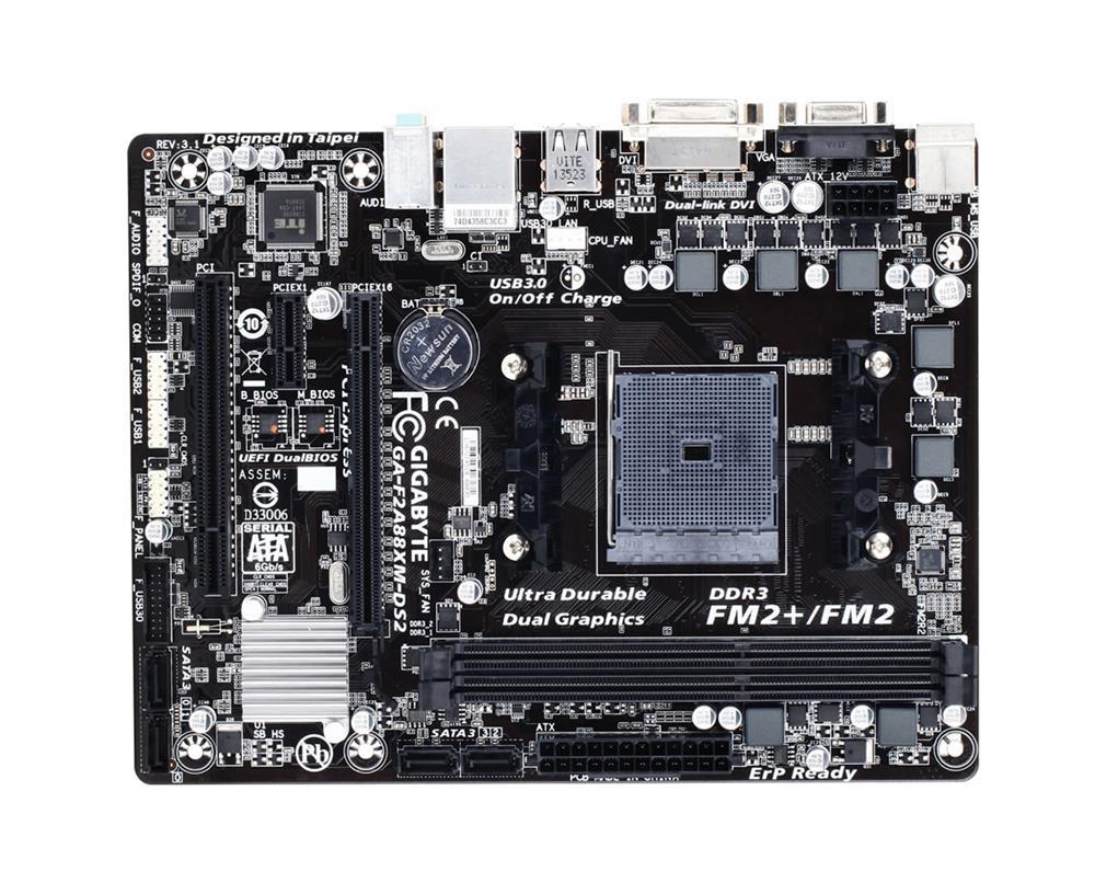 GA-F2A88XM-DS2 (rev 3.2) Gigabyte Socket FM2+ AMD A88X AMD A-Series/ Athlon Processors Support DDR3 2x DIMM 4x SATA 6.0Gb/s Micro-ATX Motherboard (Refurbished)