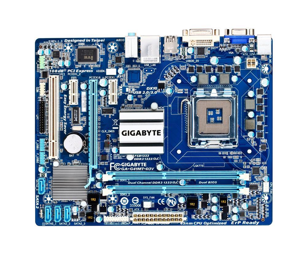 GA-G41MT-D3V(rev.1.3) Gigabyte Socket 775 Intel G41/ ICH7 Chipset Core 2 Extreme/ Core 2 Quad/ Core 2 Duo/ Pentium / Celeron Processors Support DDR3 2x DIMM 4x SATA 3.0Gb/s Micro-ATX Motherboard (Refurbished) GA-G41MT-D3V (rev. 1.3)