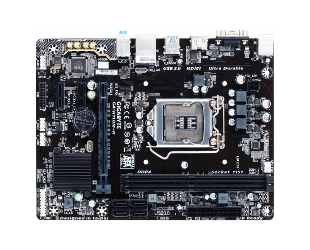 GA-H110M-H (rev. 1.0) Gigabyte Socket LGA 1151 Intel H110 Express Chipset 7th/6th Generation Core i7 / i5 / i3 / Pentium / Celeron Processors Support DDR4 2x DIMM 4x SATA 6.0Gb/s Micro-ATX Motherboard (Refurbished)