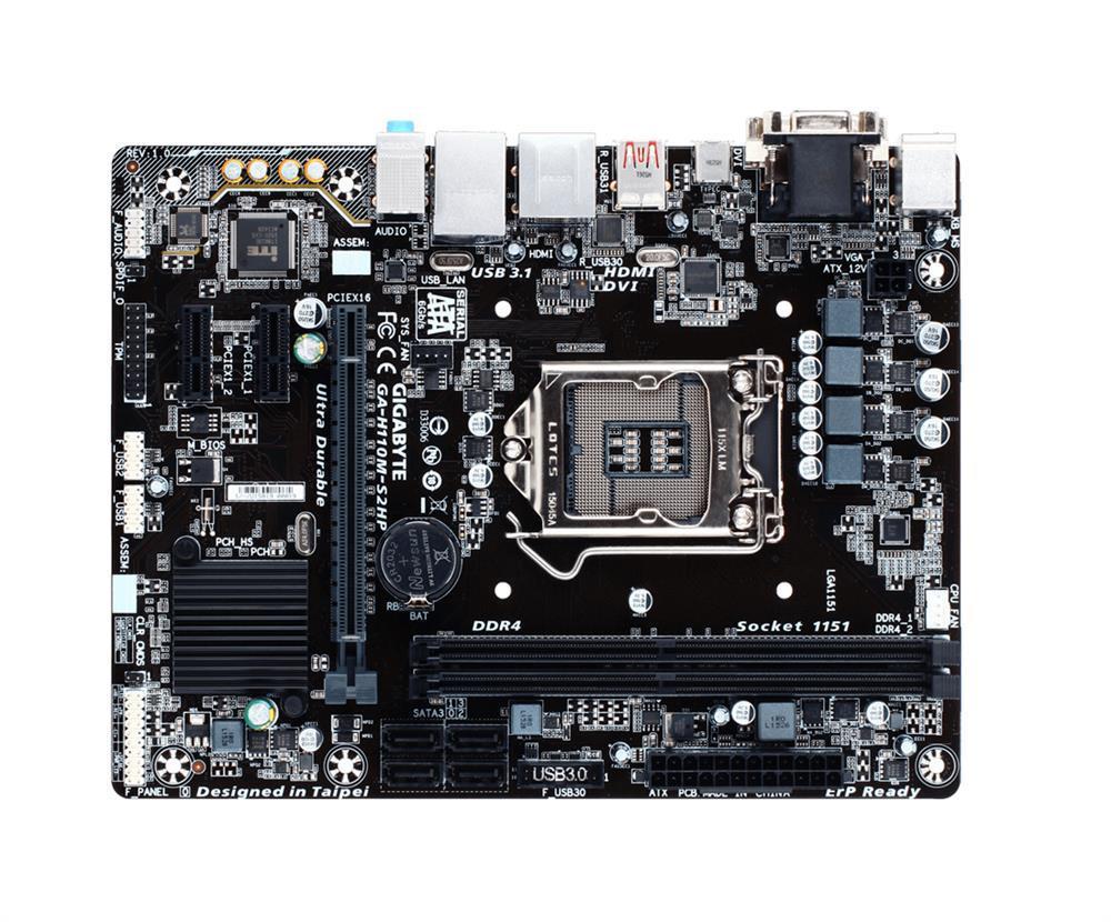 GA-H110M-S2HP(rev.1.0) Gigabyte Socket LGA 1151 Intel H110 Express Chipset 7th/6th Generation Core i7 / i5 / i3 / Pentium / Celeron Processors Support DDR4 2x DIMM 4x SATA 6.0Gb/s Micro-ATX Motherboard (Refurbished) GA-H110M-S2HP (rev. 1.0)