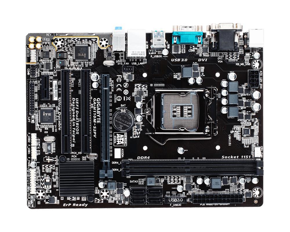 GA-H110M-S2PV(rev.1.0) Gigabyte Socket LGA 1151 Intel H110 Express Chipset 7th/6th Generation Core i7 / i5 / i3 / Pentium / Celeron Processors Support DDR4 2x DIMM 4x SATA 6.0Gb/s Micro-ATX Motherboard (Refurbished) GA-H110M-S2PV (rev. 1.0)
