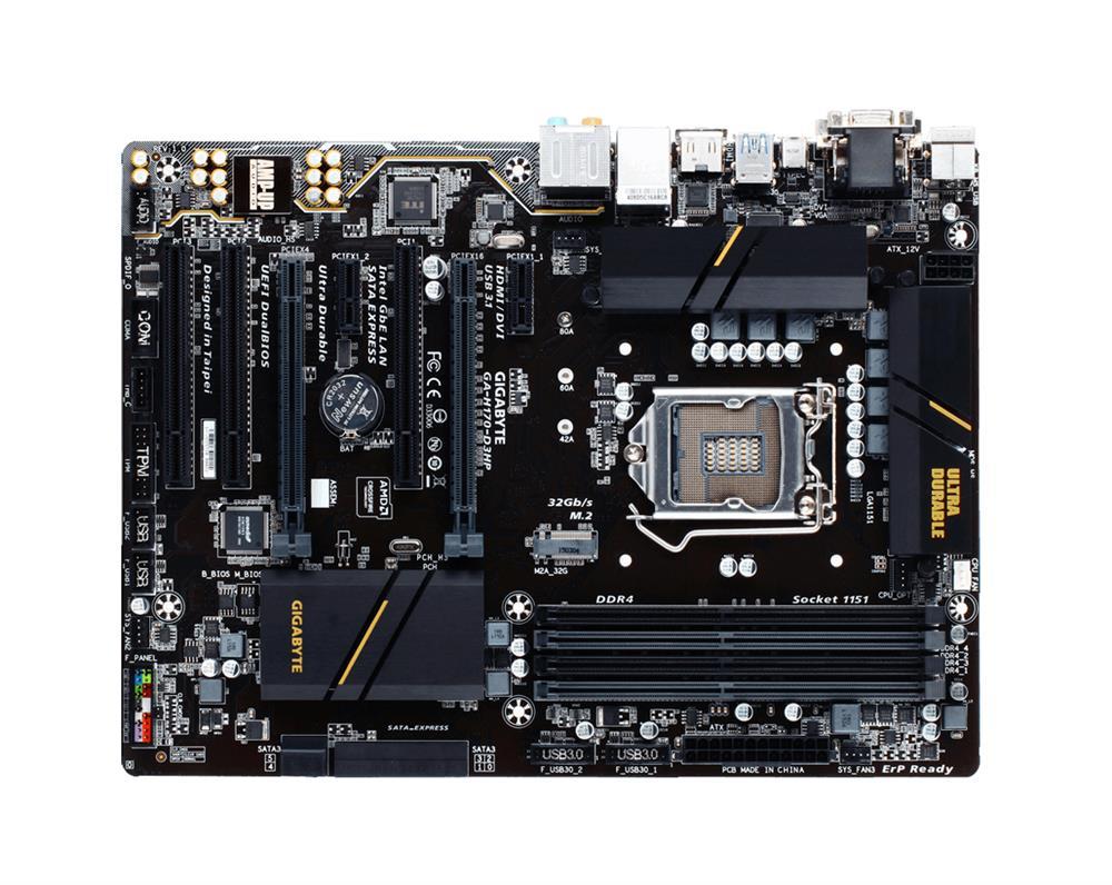 GA-H170-D3HP (rev. 1.0) Gigabyte Socket LGA 1151 Intel H170 Express Chipset Core i7 / i5 / i3 / Pentium / Celeron Processors Support DDR4 4x DIMM 6x SATA 6.0Gb/s ATX Motherboard (Refurbished)