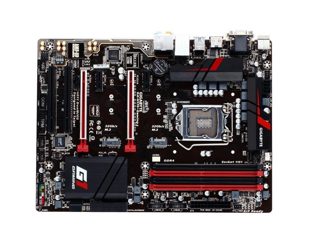 GA-H170-Gaming3(rev.1.1) Gigabyte Socket LGA 1151 Intel H170 Express Chipset Core i7 / i5 / i3 / Pentium / Celeron Processors Support DDR4 4x DIMM 6x SATA 6.0Gb/s ATX Motherboard (Refurbished) GA-H170-Gaming 3 (rev. 1.1)