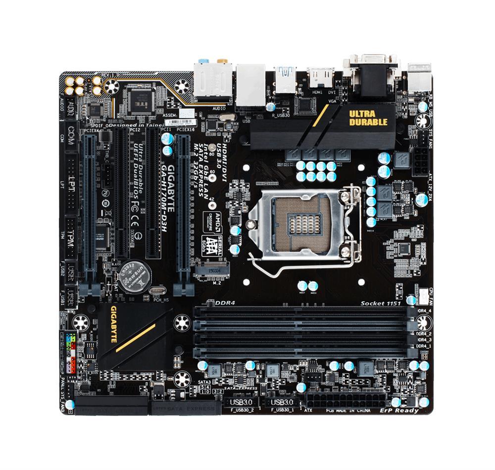 GA-H170M-D3H(rev.1.0) Gigabyte Socket LGA 1151 Intel H170 Express Chipset 7th/6th Generation Core i7 / i5 / i3 / Pentium / Celeron Processors Support DDR4 4x DIMM 6x SATA 6.0Gb/s Micro-ATX Motherboard (Refurbished) GA-H170M-D3H (rev. 1.0)
