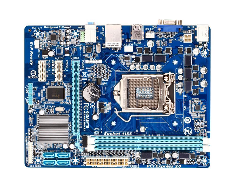 GA-H61M-S1(rev.2.2) Gigabyte Socket LGA 1155 Intel H61 Express Chipset Core i7 / i5 / i3 / Pentium / Celeron Processors Support DDR3 2x DIMM 4x SATA 3.0Gb/s ATX Motherboard (Refurbished) GA-H61M-S1 (rev. 2.2)