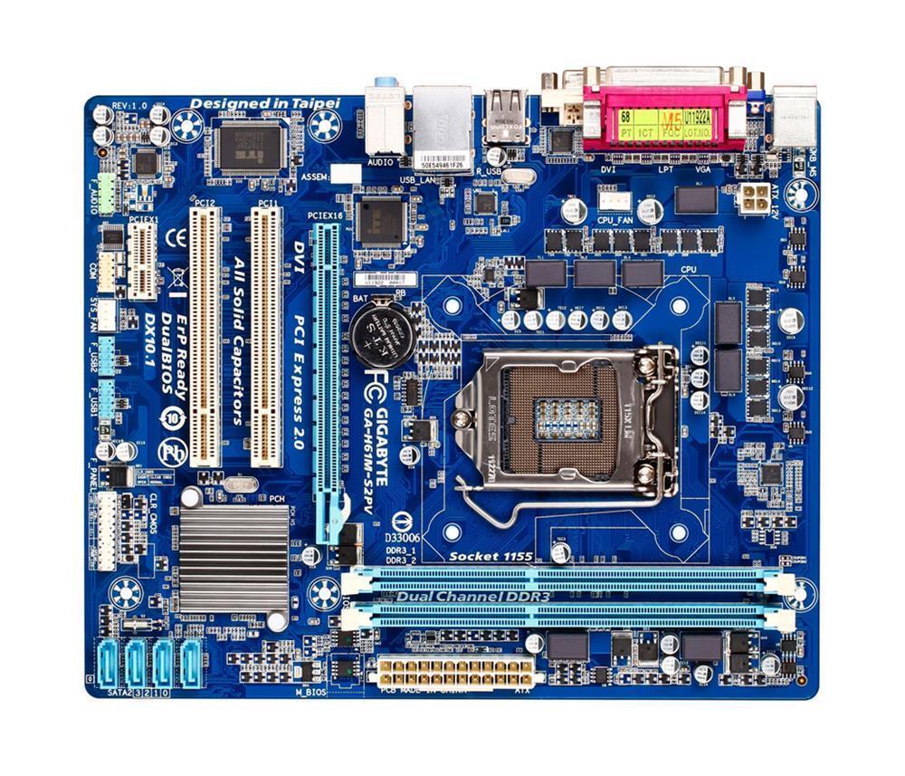 GA-H61M-S2PV(rev.2.0) Gigabyte Socket LGA 1155 Intel H61 Express Chipset Core i7 / i5 / i3 / Pentium / Celeron Processors Support DDR3 2x DIMM 4x SATA 3.0Gb/s Micro-ATX Motherboard (Refurbished) GA-H61M-S2PV (rev. 2.0)