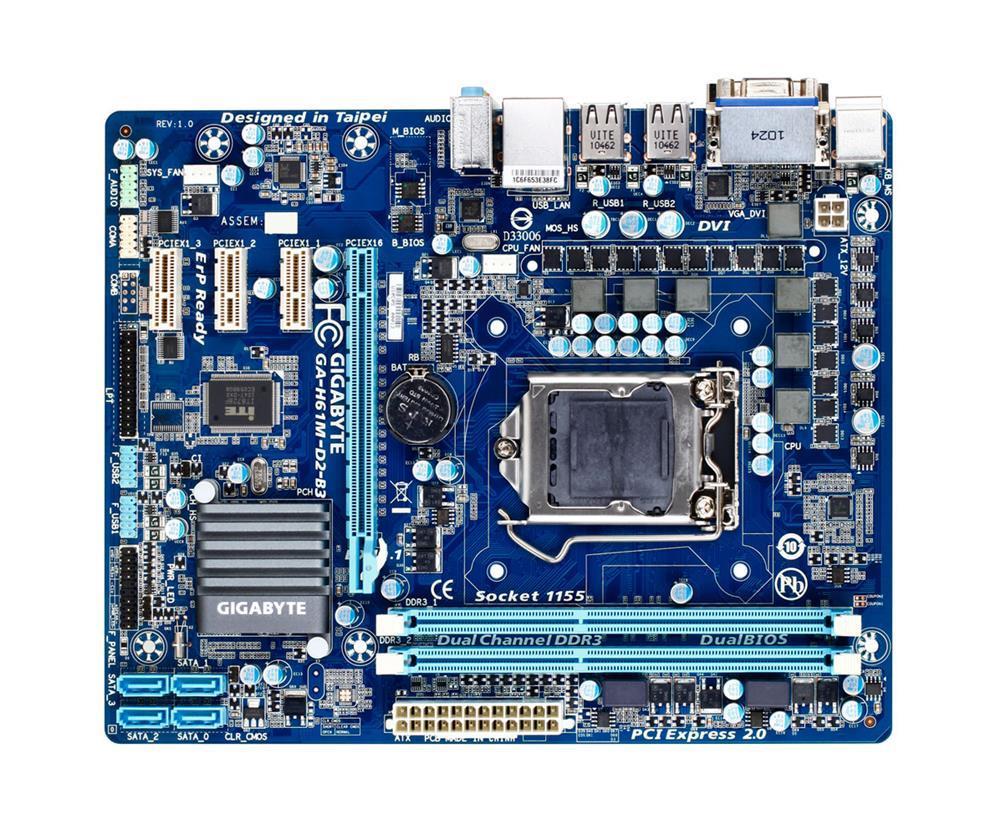 GA-H61M-S2V-B3(rev.1.1) Gigabyte Socket LGA 1155 Intel H61 Express Chipset Core i7 /i5 / i3 / Pentium / Celeron Processors Support DDR3 2x DIMM 4x SATA 3.0Gb/s Micro-ATX Motherboard (Refurbished) GA-H61M-S2V-B3 (rev. 1.1)