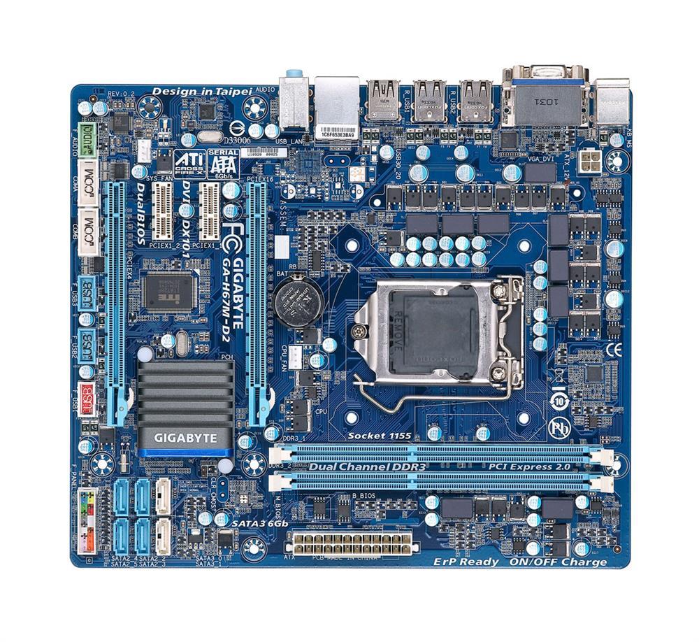 GA-H67M-D2(rev.1.1) Gigabyte Socket LGA 1155 Intel H67 Express Chipset Core i7 / i5 / i3 / Pentium / Celeron Processors Support DDR3 2x DIMM 2x SATA 6.0Gb/s Micro-ATX Motherboard (Refurbished) GA-H67M-D2 (rev. 1.1)