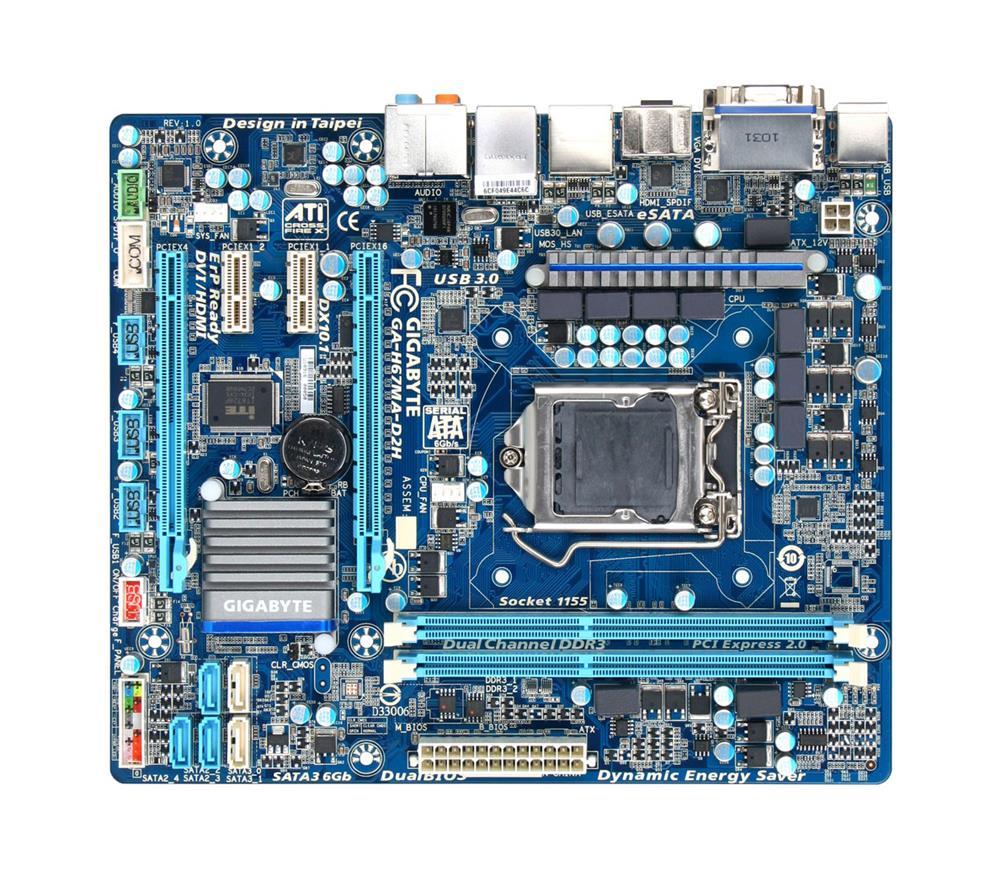 GA-H67MA-D2H(rev.1.1) Gigabyte Socket LGA 1155 Intel H67 Express Chipset Core i7 / i5 / i3 / Pentium / Celeron Processors Support DDR3 2x DIMM 2x SATA 6.0Gb/s Micro-ATX Motherboard (Refurbished) GA-H67MA-D2H (rev. 1.1)