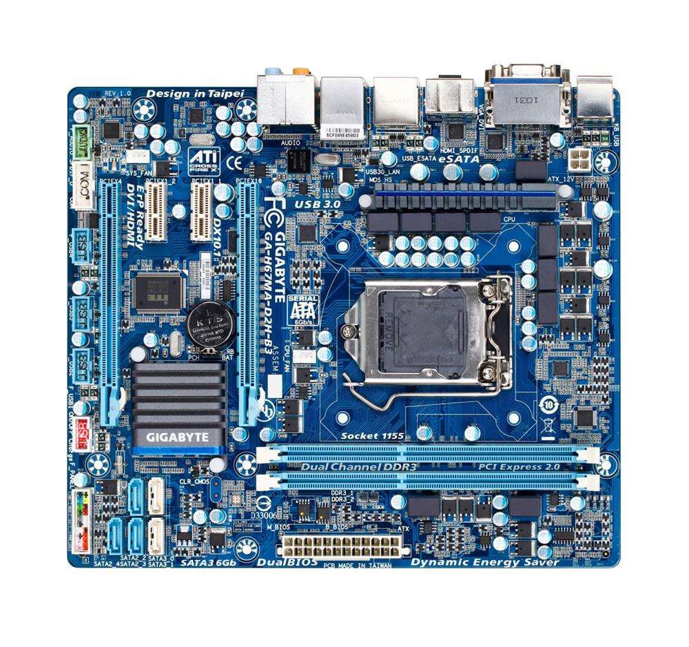 GA-H67MA-D2H-B3(rev.1.0) Gigabyte Socket LGA 1155 Intel H67 Express Chipset Core i7 / i5 / i3 / Pentium / Celeron Processors Support DDR3 2x DIMM 2x SATA 6.0Gb/s Micro-ATX Motherboard (Refurbished) GA-H67MA-D2H-B3 (rev. 1.0)