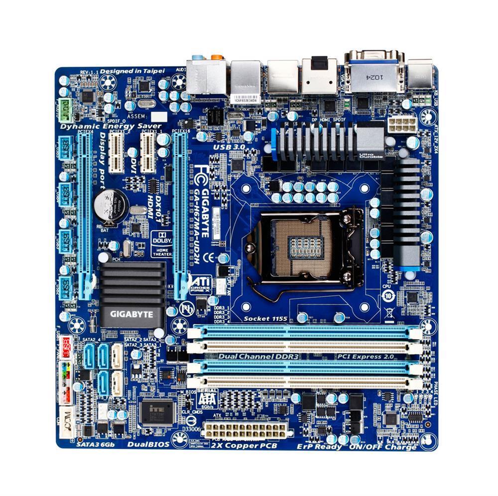 GA-H67MA-UD2H(rev.1.0) Gigabyte Socket LGA 1155 Intel H67 Express Chipset Core i7 / i5 / i3 / Pentium / Celeron Processors Support DDR3 4x DIMM 2x SATA 6.0Gb/s Micro-ATX Motherboard (Refurbished) GA-H67MA-UD2H (rev. 1.0)