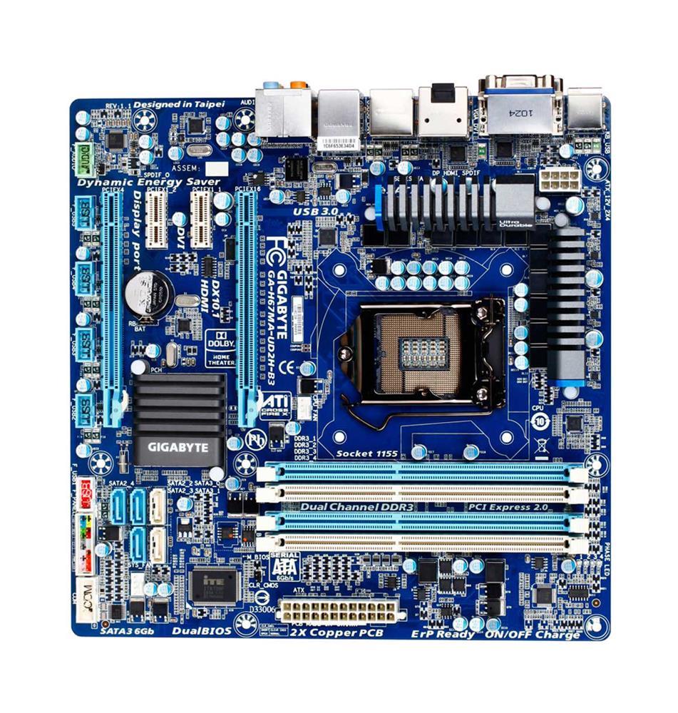 GA-H67MA-UD2H-B3(rev.1.1) Gigabyte Socket LGA 1155 Intel H67 Express Chipset Core i7 / i5 / i3 / Pentium / Celeron Processors Support DDR3 4x DIMM 2x SATA 6.0Gb/s Micro-ATX Motherboard (Refurbished) GA-H67MA-UD2H-B3 (rev. 1.1)
