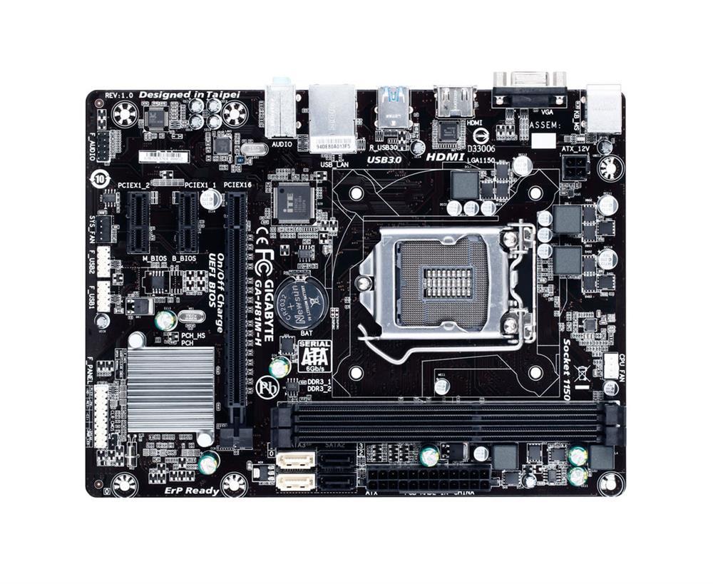 GA-H81M-H (rev. 2.1) Gigabyte Socket LGA 1150 Intel H81 Express Chipset Core i7 / i5 / i3 / Pentium / Celeron Processors Support DDR3 2x DIMM 2x SATA 6.0Gb/s Micro-ATX Motherboard (Refurbished)