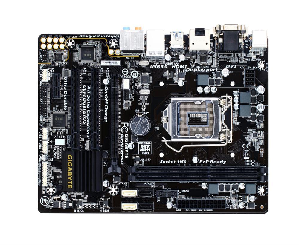 GA-H81M-HD3 (rev. 1.0) Gigabyte Socket LGA 1150 Intel H81 Express Chipset Core i7 / i5 / i3 / Pentium / Celeron Processors Support DDR3 2x DIMM 2x SATA 6.0Gb/s Micro-ATX Motherboard (Refurbished)