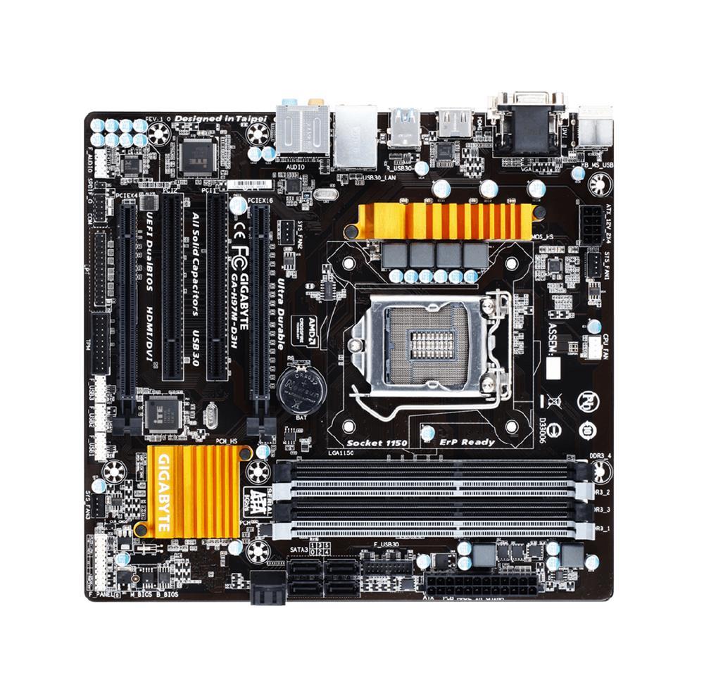 GA-H97M-D3H(rev.1.0) Gigabyte Socket LGA 1150 Intel H97 Express Chipset Core i7 / i5 / i3 / Pentium / Celeron Processors Support DDR3 4x DIMM 6x SATA 6.0Gb/s Micro-ATX Motherboard (Refurbished) GA-H97M-D3H (rev. 1.0)