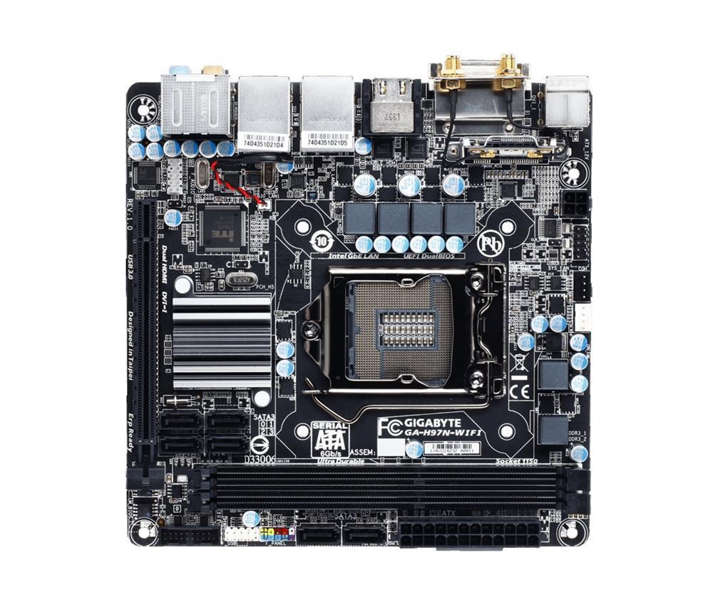 GA-H97N-WIFI(rev.1.1) Gigabyte Socket LGA 1150 Intel H97 Express Chipset Core i7 / i5 / i3 / Pentium / Celeron Processor Support DDR3 2x DIMM 6x SATA 6.0Gb/s Mini-ITX Motherboard (Refurbished) GA-H97N-WIFI (rev. 1.1)
