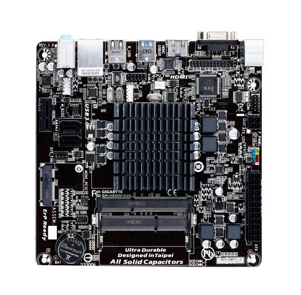 GA-J1800N-D2H(rev.1.x) Gigabyte Intel Dual-Core Celeron J1800 SoC Processors Support DDR3 2x DIMM 2x SATA 3.0Gb/s Mini-ITX Motherboard (Refurbished) GA-J1800N-D2H (rev. 1.x)