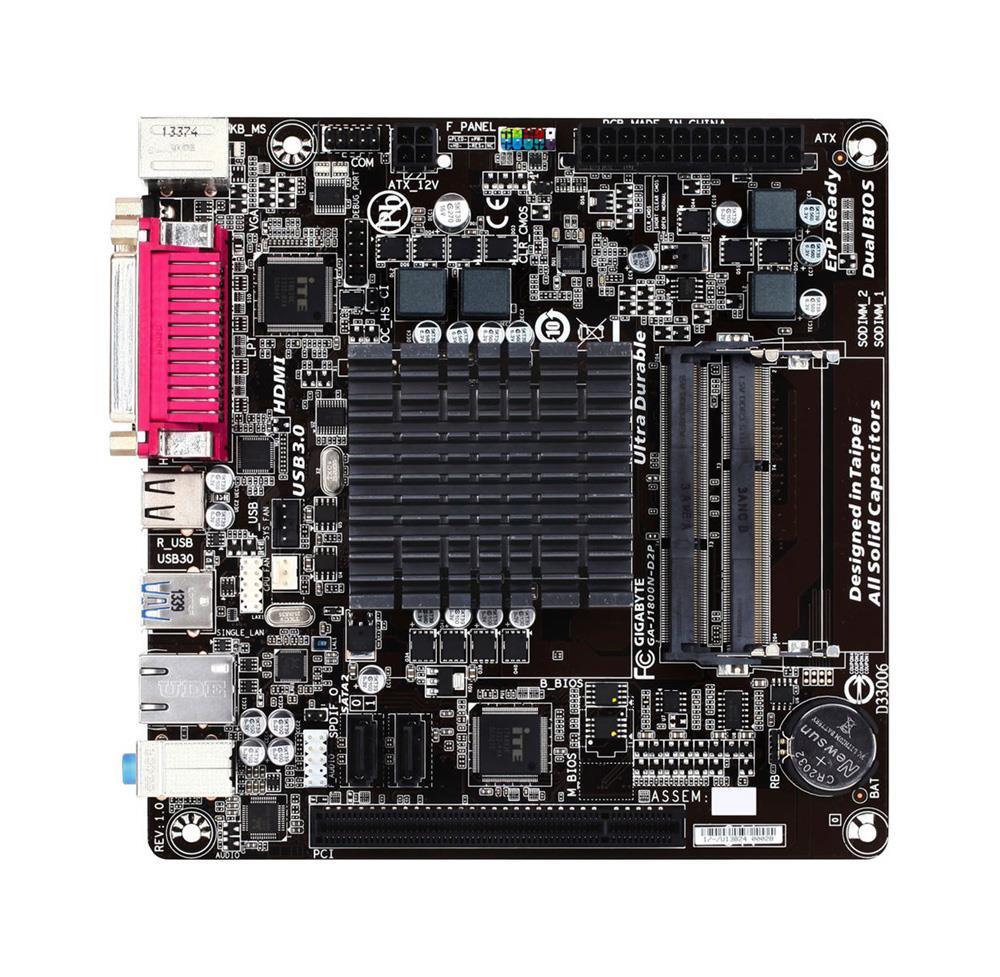 GA-J1800N-D2P (rev. 1.0) Gigabyte Intel Dual-Core Celeron J1800 SoC Processors Support DDR3 2x DIMM 2x SATA 3.0Gb/s Mini-ITX Motherboard (Refurbished)