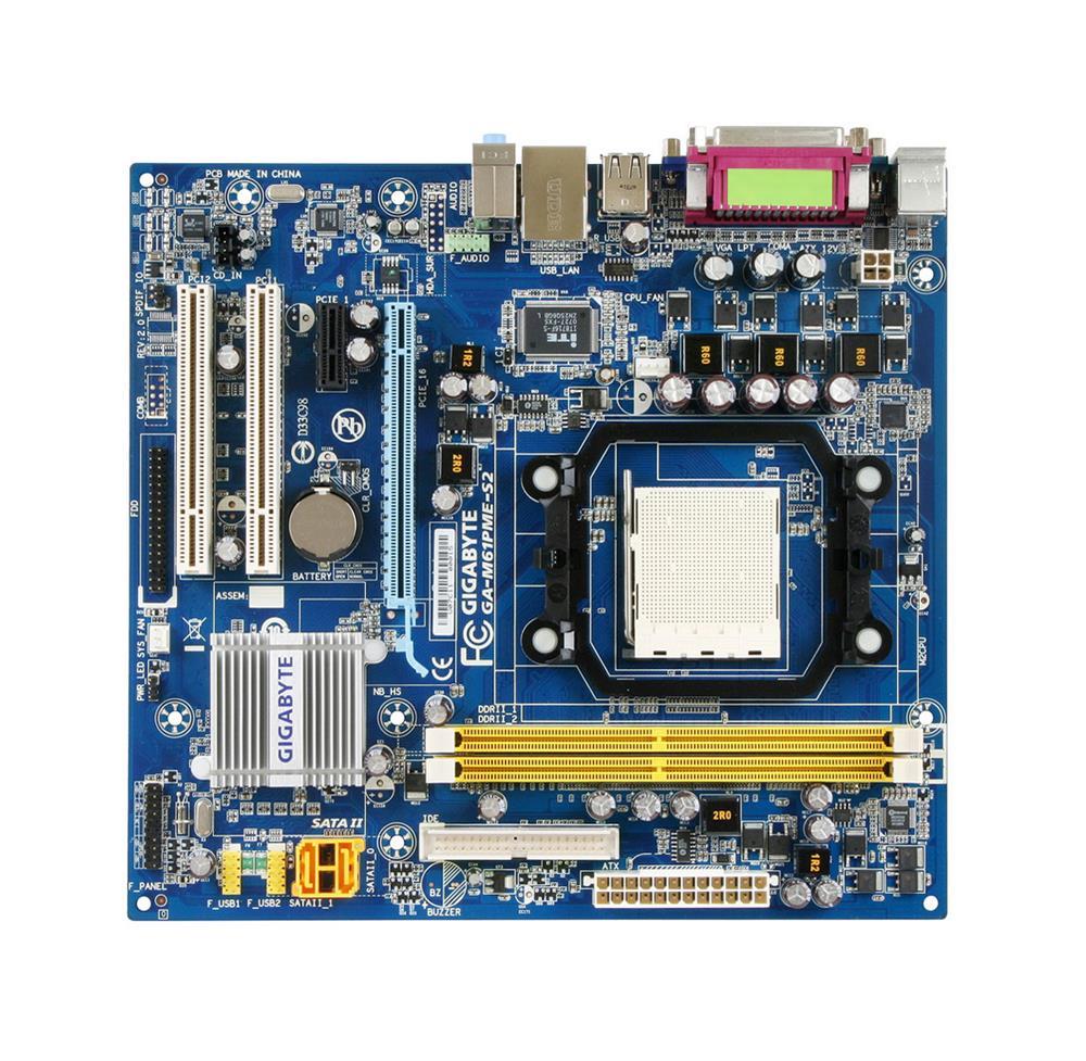 GA-M61PME-S2P Gigabyte Socket AM2 Nvidia GeForce 6100/ nForce 430 Chipset AMD Phenom FX/ AMD Phenom X4/ AMD Phenom X3/ AMD Athlon X2/ AMD Athlon/ AMD Sempron X2/ AMD Sempron Processors Support DDR2 2x DIMM 2x SATA 3.0Gb/s Micro-ATX Motherboard (Refurbished)