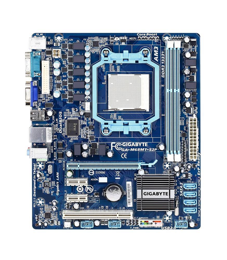 GA-M68MT-S2P(rev.1.0) Gigabyte Socket AM3 Nvidia GeForce 7025/ nForce 630a Chipset AMD Phenom II/ AMD Athlon II Processors Support DDR3 2x DIMM 4x SATA 3.0Gb/s Micro-ATX Motherboard (Refurbished) GA-M68MT-S2P (rev. 1.0)