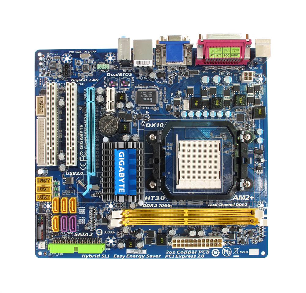 GA-M85M-US2H(rev.1.0) Gigabyte Socket AM2+ Nvidia GeForce 8200 Chipset AMD PhenomTM II/ AMD PhenomTM II X4/ AMD Phenom FX/ AMD Phenom X4/ AMD Phenom X3/ AMD Athlon X2/ AMD Athlon/ AMD Sempron X2/ AMD Sempron Processors Support DDR2 2x DIMM 6x SATA 3.0Gb/s Micro-ATX Motherboard (Refurbished) GA-M85M-US2H (rev. 1.0)