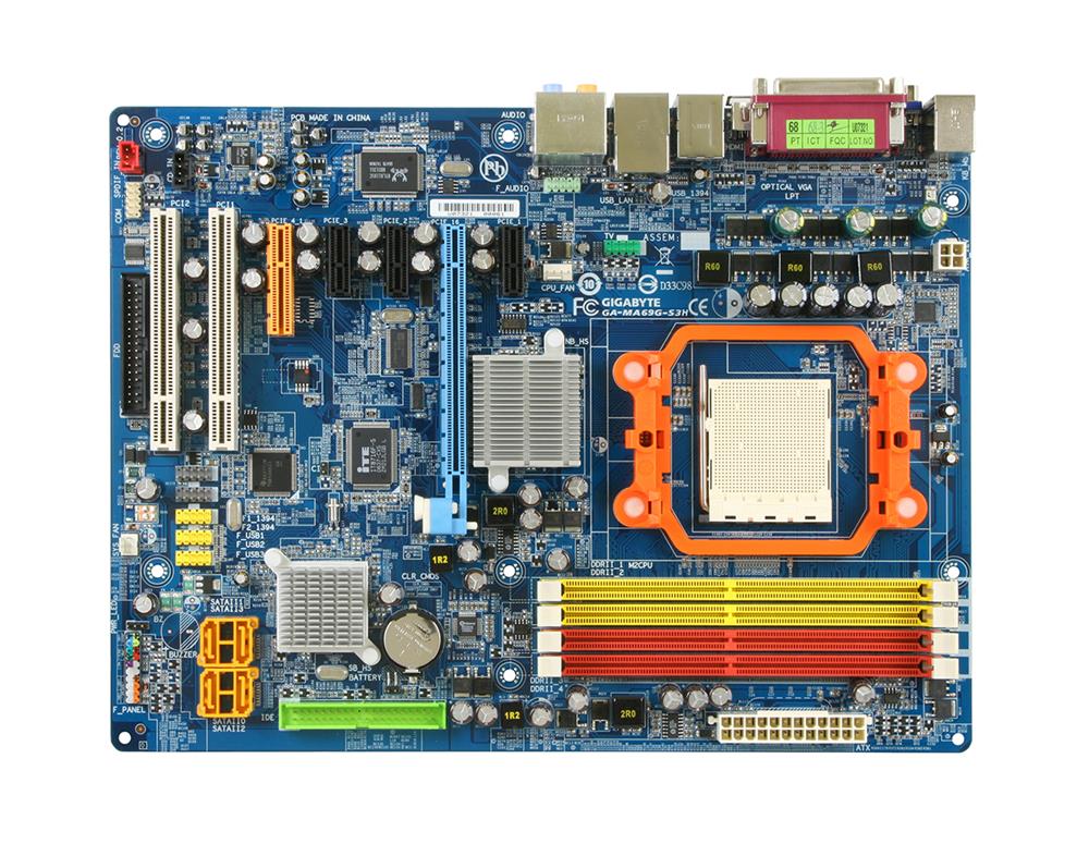 GA-MA69G-S3H Gigabyte Socket AM2 AMD 690G + SB600 Chipset AMD Athlon 64 FX/ Athlon 64 X2/ Athlon 64/ AMD Sempron Processors Support DDR2 4x DIMM 4x SATA 3.0Gb/s ATX Motherboard (Refurbished)