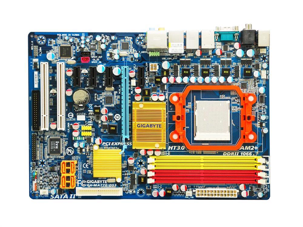 GA-MA770-DS3(rev.1.0) Gigabyte Socket AM2+ AMD 770/ SB600 Chipset AMD Phenom FX/ AMD Phenom/ AMD Athlon 64 FX/ AMD Athlon 64 X2/ Dual-Core/ AMD Athlon 64/ AMD Sempron Processors Support DDR2 4x DIMM 4x SATA 3.0Gb/s ATX Motherboard (Refurbished)