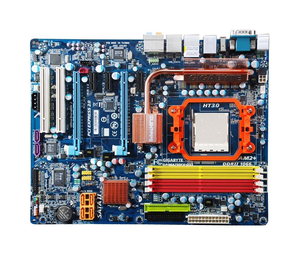 GA-MA790FX-DS5 (rev. 1.0) Gigabyte Socket AM2+ AMD 790FX/ SB600 Chipset AMD Phenom/ AMD Athlon 64 FX/ AMD Athlon 64 X2 Dual-Core/ AMD Athlon 64/ AMD Sempron Processors Support DDR2 4x DIMM 4x SATA 3.0Gb/s ATX Motherboard (Refurbished)