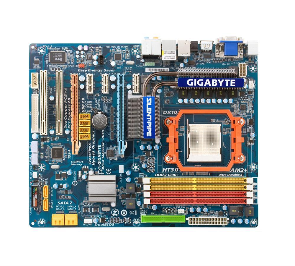 GA-MA790GP-UD4H(rev.1.0) Gigabyte AM3 AMD 790GX/ SB750 AMD Phenom FX/ AMD Phenom X4/ AMD Phenom X3/ AMD Athlon X2/ AMD Athlon/ AMD Sempron Processors Support DDR2 4x DIMM 6x SATA 3.0Gb/s ATX Motherboard (Refurbished)