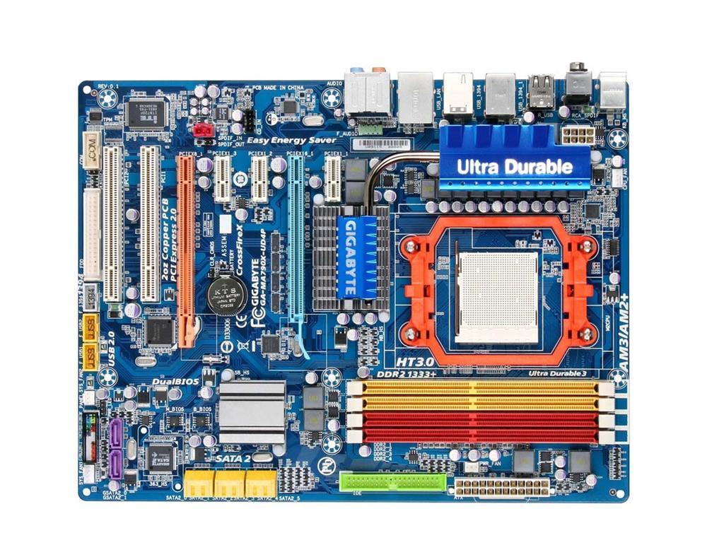 GA-MA790X-UD4P(rev.1.0) Gigabyte Socket AM3 AMD 790X/ SB750 Chipset AMD Phenom II X3/ AMD Phenom II X4/ AMD Phenom FX/ AMD Phenom X4/ AMD Phenom X3/ AMD Athlon X2/ AMD Athlon/ AMD Sempron X2/ AMD Sempron Processors Support DDR2 4x DIMM 6x SATA 3.0Gb/s ATX Motherboard (Refurbished) GA-MA790X-UD4P (rev. 1.0)