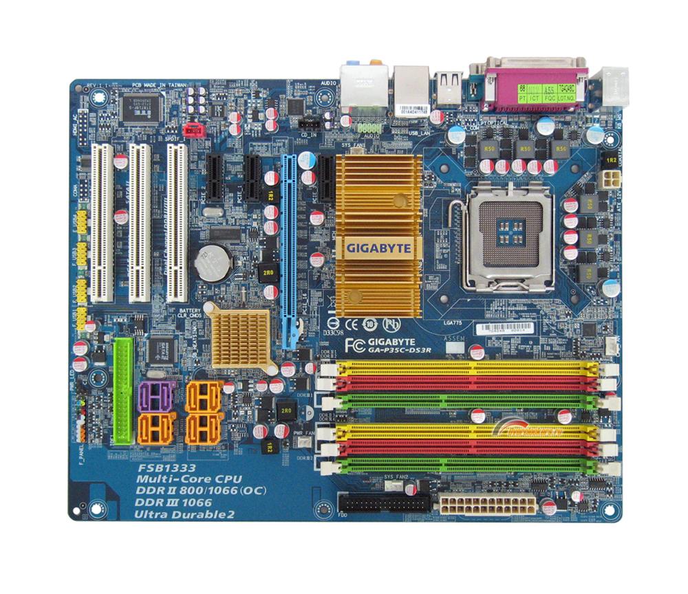 GA-P35C-DS3R Gigabyte Socket LGA 775 Intel P35 + ICH9R Chipset Core 2 Extreme Quad-Core/ Core 2 Duo/ Intel Pentium Extreme/ Intel Pentium D Processors Support DDR3 2x DIMM 8x SATA 3.0Gb/s ATX Motherboard (Refurbished)