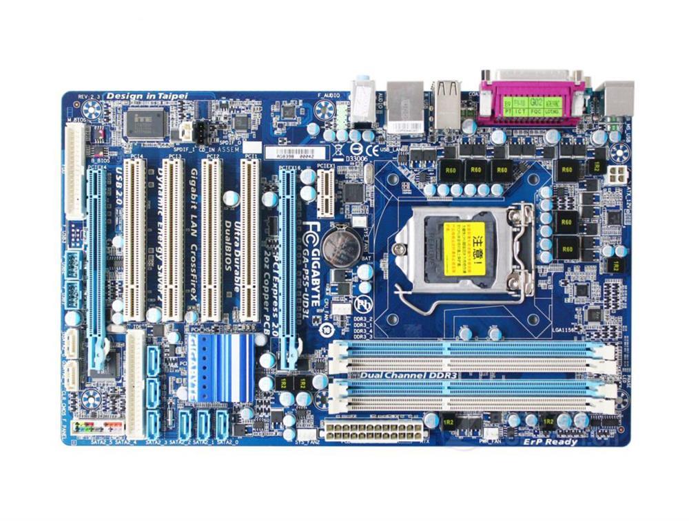 GA-P55-UD3L Gigabyte Desktop Motherboard Intel P55 Express Chipset Socket 1156 ATX 1 x Processor Support 16GB DDR3 SDRAM Maximum RAM CrossFireX Support Floppy Controller, Serial ATA/300, Ultra ATA/133 (ATA-7) RAID Supported Controller 2 x PCIe x16 Slot (Refurbished)