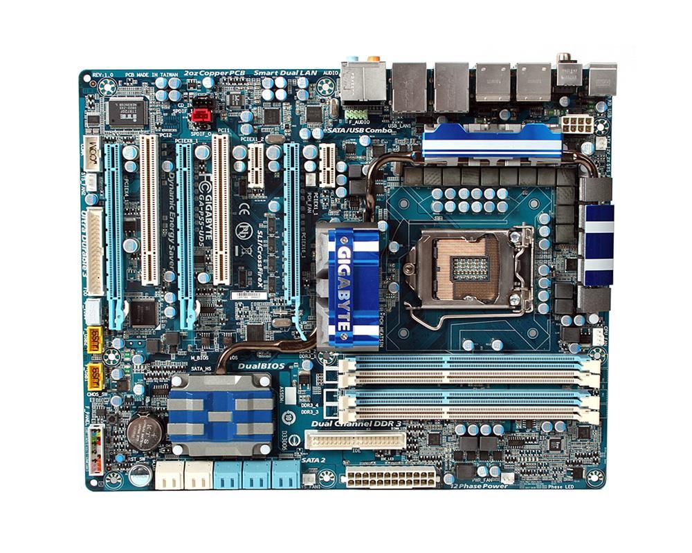 GA-P55-UD5(rev.1.0) Gigabyte Socket LGA 1156 Intel P55 Express Chipset Core i7 / i5 / i3 Processors Support DDR3 4x DIMM 6x SATA 3.0Gb/s ATX Motherboard (Refurbished) GA-P55-UD5 (rev. 1.0)