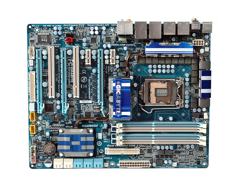 GA-P55-UD5 Gigabyte Desktop Motherboard Intel P55 Express Chipset Socket 1156 ATX 1 x Processor Support 16GB DDR3 SDRAM Maximum RAM CrossFireX, SLI Support Floppy Controller, Serial ATA/300, Ultra ATA/133 (ATA-7) RAID Supported Controller 3 x PCIe x16 Slot (Refurbished)