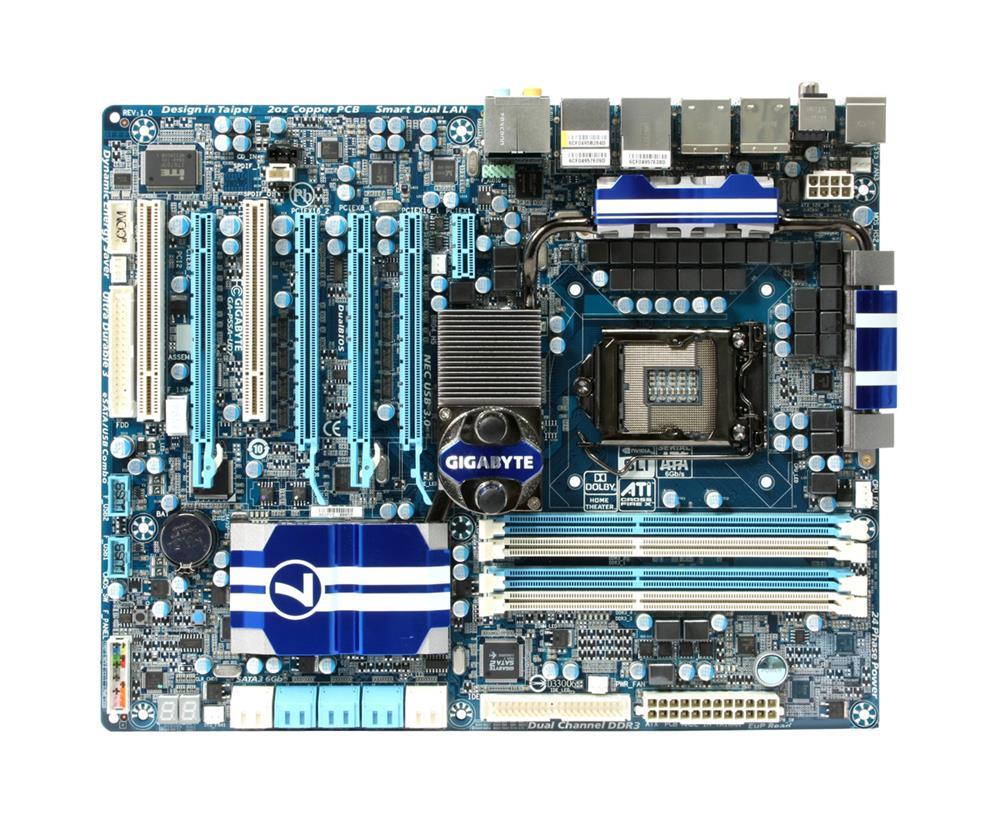 GA-P55A-UD7 Gigabyte Socket LGA 1156 Intel P55 Express Chipset DDR3 4x DIMM Core i7 / i5 / i3 Processors Support DDR3 4x DIMM 8x SATA 3.0GB/s ATX Motherboard (Refurbished)
